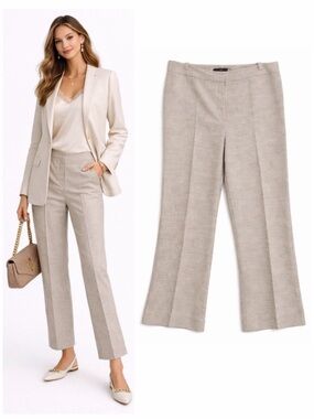 Lafayette 148 NY Women Menswear Virgin Wool Blend Dress Pants 12 Tan Lightweight